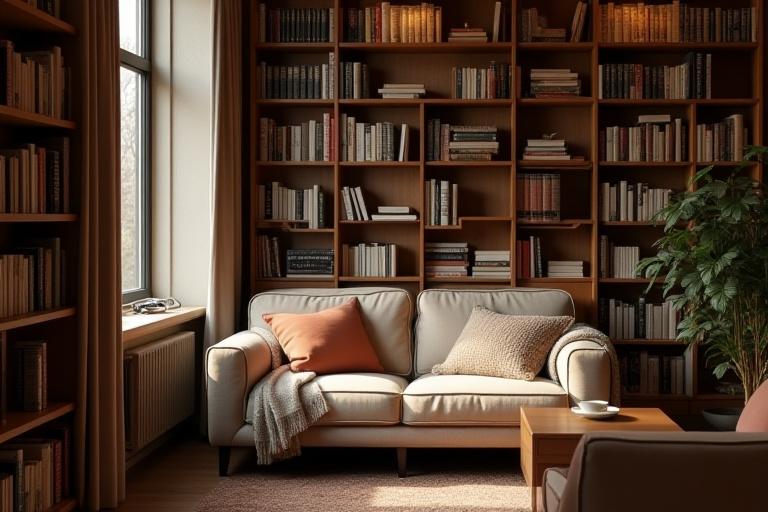 편안한 소파가 놓인 서점의 아늑한 독서 공간