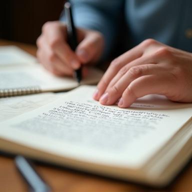 만년필로 노트에 글씨를 쓰는 손